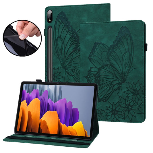 For Samsung Galaxy Tab S7 T870 Big Butterfly Embossed Leather Tablet Case(Green) - Galaxy Tab S7 by buy2fix | Online Shopping UK | buy2fix