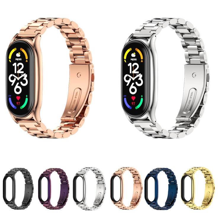 For Xiaomi Mi Band 7 / 7 NFC MIJOBS Three-Bead Metal Plus Stainless Steel Watch Band(Rose Gold) - Watch Bands by MIJOBS | Online Shopping UK | buy2fix