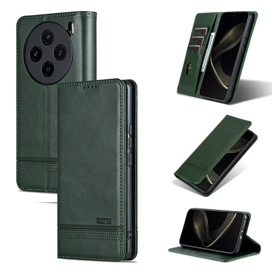 For vivo X100 AZNS Magnetic Calf Texture Leather Phone Case(Dark Green) - X100 Cases by AZNS | Online Shopping UK | buy2fix