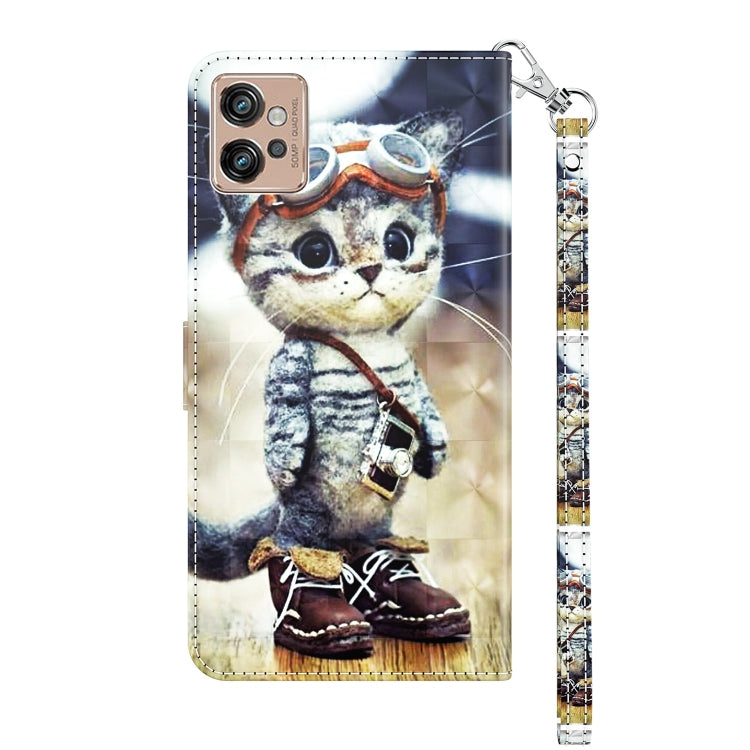 For Motorola Moto G32 5G 3D Painted Leather Phone Case(Naughty Cat) - Motorola Cases by buy2fix | Online Shopping UK | buy2fix