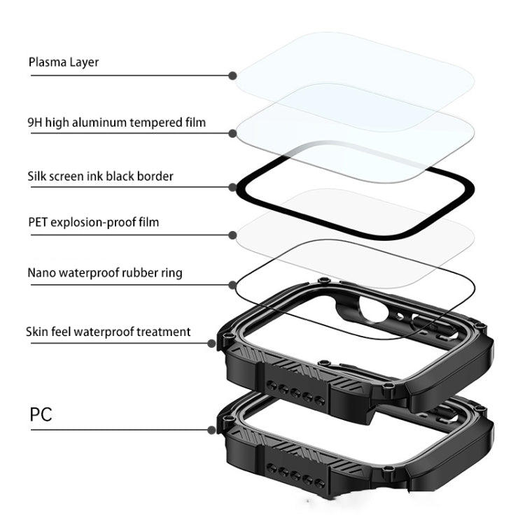 Screen Tempered Glass Film Armor Waterproof Watch Case For Apple Watch Series 8&7 41mm(Black) - Watch Cases by buy2fix | Online Shopping UK | buy2fix