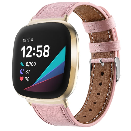 For Fitbit Versa 4 / Sense 2 Round Tail Genuine Leather Watch Band(Pink) - Watch Bands by buy2fix | Online Shopping UK | buy2fix