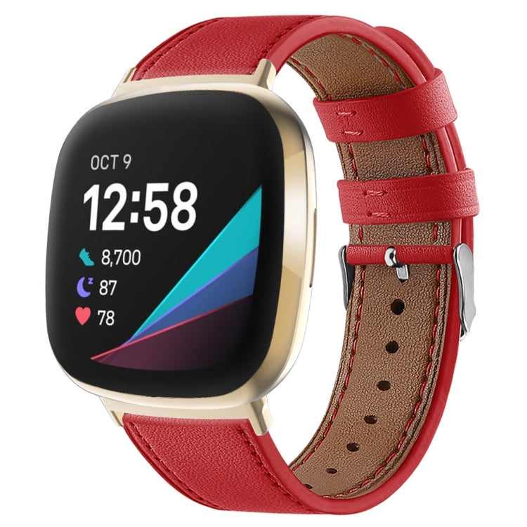 For Fitbit Versa 4 / Sense 2 Round Tail Genuine Leather Watch Band(Red) - Watch Bands by buy2fix | Online Shopping UK | buy2fix