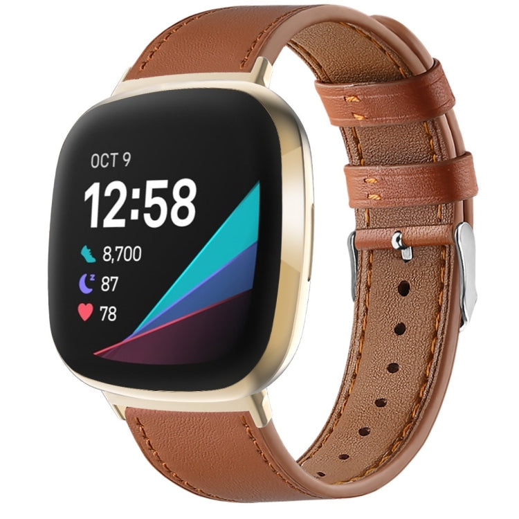 For Fitbit Versa 4 / Sense 2 Round Tail Genuine Leather Watch Band(Brown) - Watch Bands by buy2fix | Online Shopping UK | buy2fix
