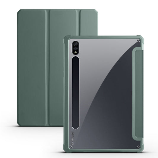 For Samsung Galaxy Tab S7 Acrylic 3-folding Smart Leather Tablet Case(Dark Green) - Galaxy Tab S7 by buy2fix | Online Shopping UK | buy2fix