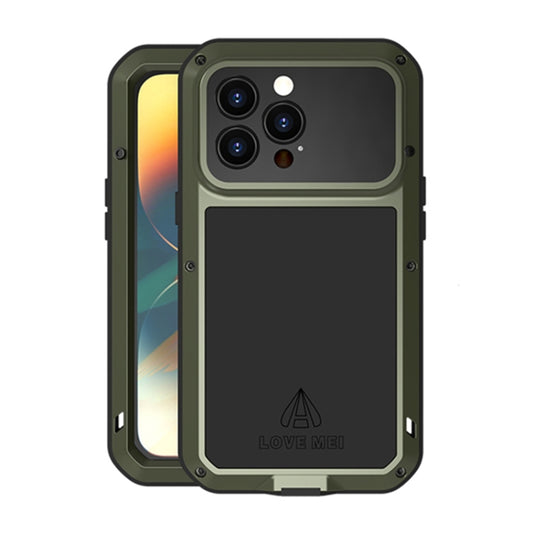 For iPhone 14 Pro Max LOVE MEI Metal Shockproof Life Waterproof Dustproof Phone Case(Army Green) - iPhone 14 Pro Max Cases by LOVE MEI | Online Shopping UK | buy2fix