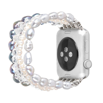 For Apple Watch 5 & 4 44mm / 3 & 2 & 1 42mm Pearl Crystal Watch Band(Pearl + White Crystal) - Watch Bands by buy2fix | Online Shopping UK | buy2fix