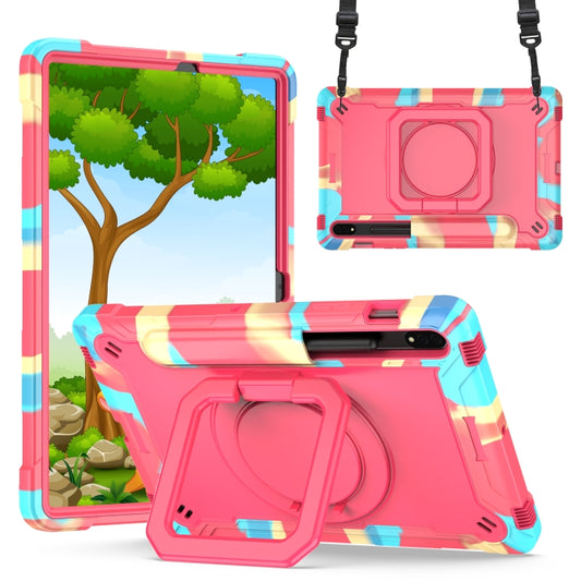 For Samsung Galaxy Tab S7 / S8 Silicone + PC Bracelet Holder Tablet Case(Camouflage + Rose Red) - Galaxy Tab S8 Cases by buy2fix | Online Shopping UK | buy2fix