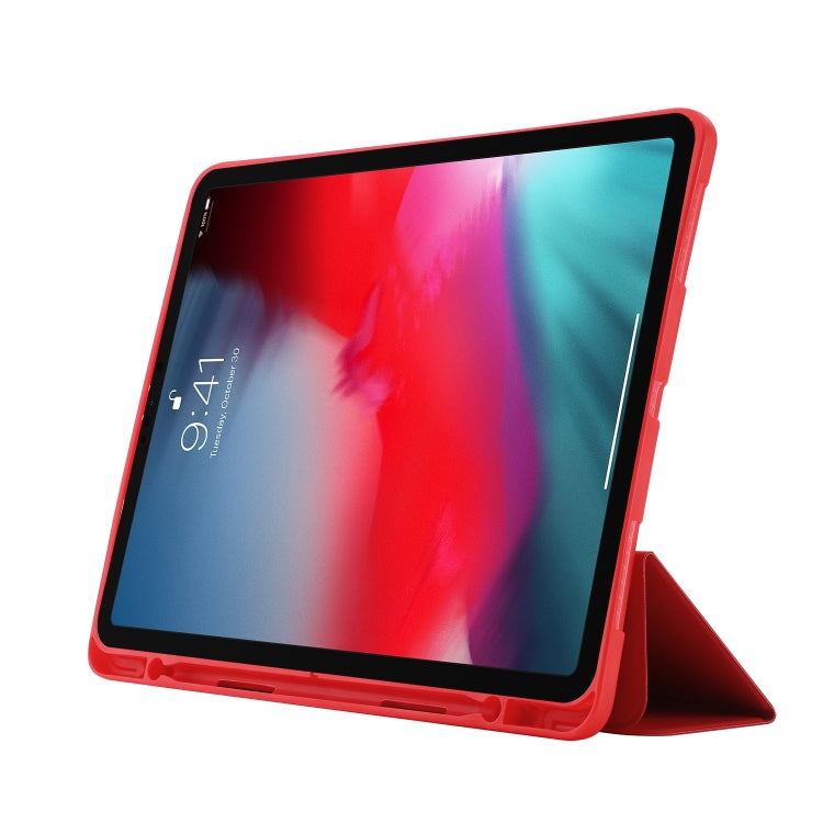 Skin Feel Pen Holder Tri-fold Tablet Leather Case For iPad Air 13 2024 / iPad Pro 12.9 2022 / 2021 / 2020 / 2018(Red) - iPad Pro 12.9 (2022/2021) Cases by buy2fix | Online Shopping UK | buy2fix