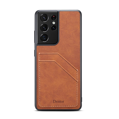 For Samsung Galaxy S23 Ultra 5G Denior PU Dual Card Slot Phone Case(Brown) - Galaxy S23 Ultra 5G Cases by Denior | Online Shopping UK | buy2fix