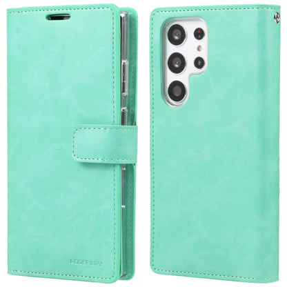 For Samsung Galaxy S23 Ultra 5G GOOSPERY MANSOOR DIARY 9 Card Slots Leather Phone Case(Mint Green) - Galaxy S23 Ultra 5G Cases by GOOSPERY | Online Shopping UK | buy2fix