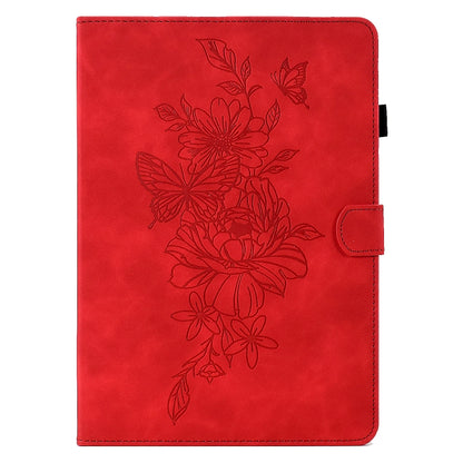 For Samsung Galaxy Tab S7 / S8 Peony Butterfly Embossed Leather Smart Tablet Case(Red) - Galaxy Tab S7 by buy2fix | Online Shopping UK | buy2fix