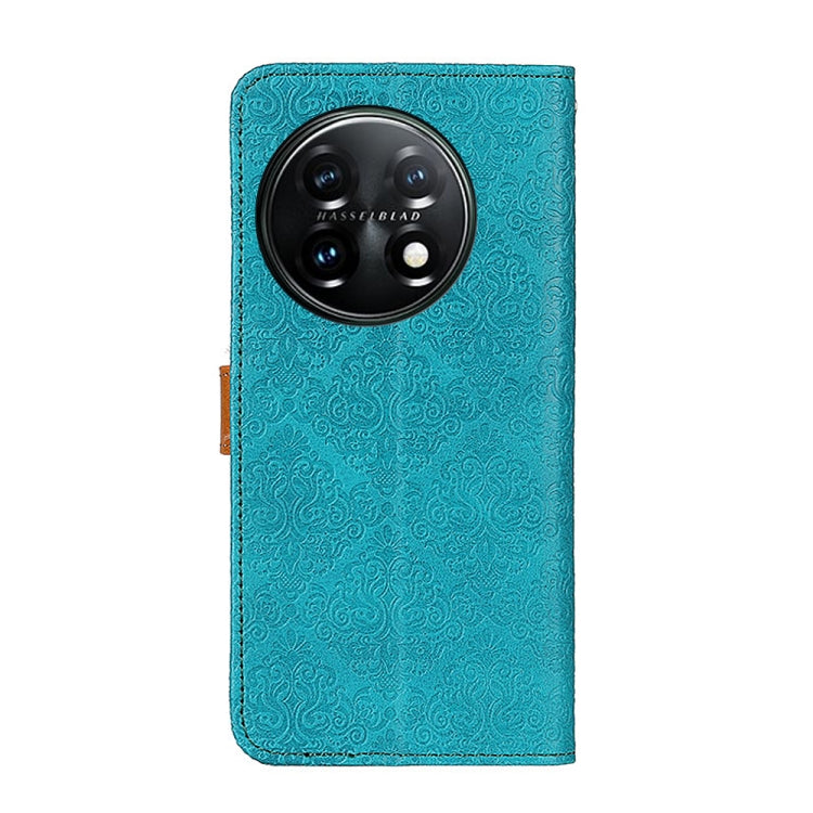 For OnePlus 11 5G European Floral Embossed Flip Leather Phone Case(Blue) - OnePlus Cases by buy2fix | Online Shopping UK | buy2fix