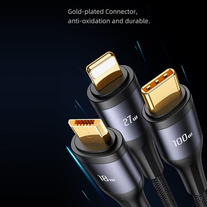 USAMS US-SJ600 U83 PD100W 3 in 1 Aluminum Alloy Transparent Digital Display Fast Charging Cable,Cable Length: 1.2m(Black) - Multifunction Cable by USAMS | Online Shopping UK | buy2fix