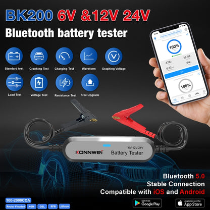 KONNWEI BK200 6V/12V/24V Car Bluetooth Battery Tester(Silver) - Electronic Test by KONNWEI | Online Shopping UK | buy2fix