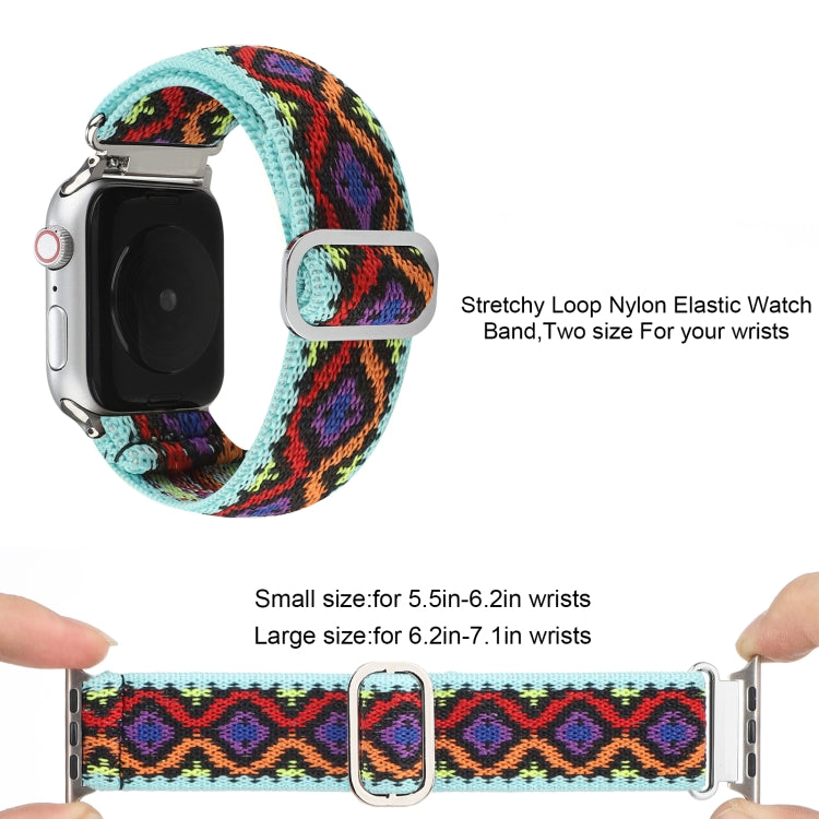 For Apple Watch Ultra 49mm&Watch Ultra 2 49mm / Series 9&8&7 45mm / SE 3&SE 2&6&SE&5&4 44mm / 3&2&1 42mm Buckle Elastic Nylon Watch Band(Purple Rhombus) - Watch Bands by buy2fix | Online Shopping UK | buy2fix