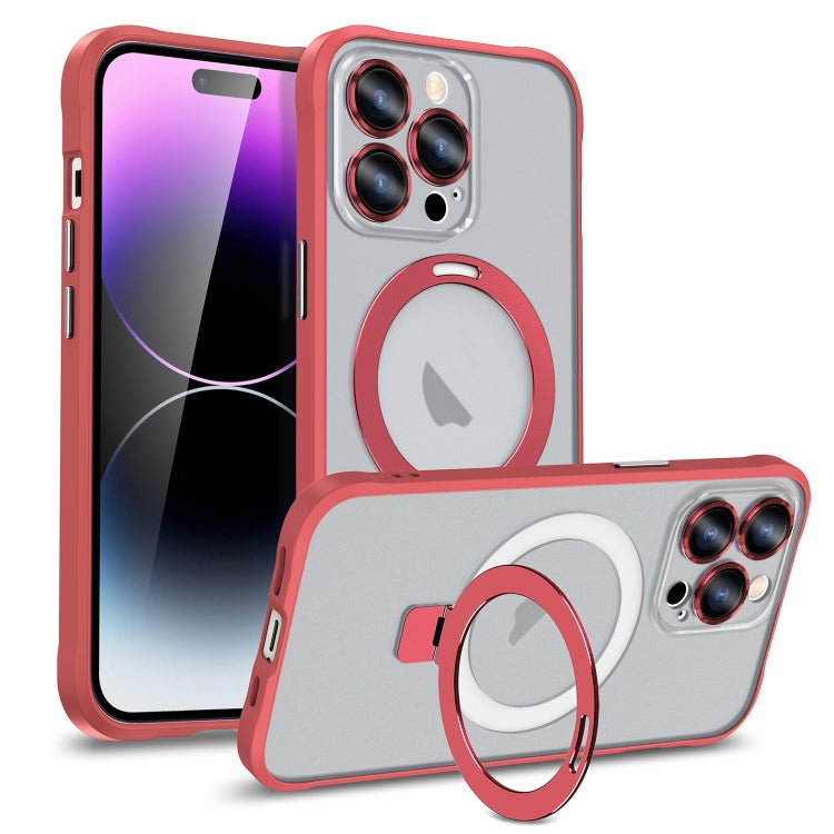 For iPhone 14 Metal Eyes Series MagSafe Magnetic Holder Phone Case(Red) - iPhone 14 Cases by buy2fix | Online Shopping UK | buy2fix