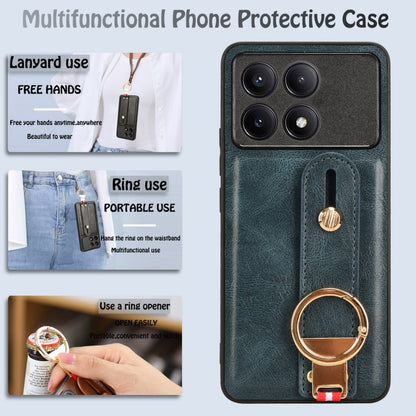 For Xiaomi Redmi K70/K70 Pro Wristband Leather Back Phone Case(Blue) - K70 Pro Cases by buy2fix | Online Shopping UK | buy2fix