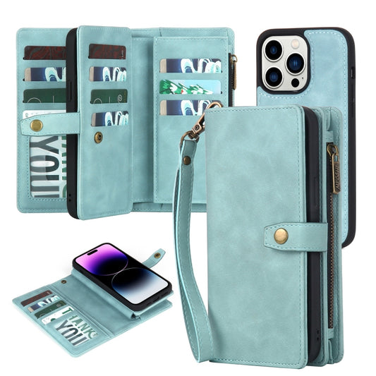 For iPhone 14 Pro Zipper Wallet Detachable MagSafe Leather Phone Case(Blue) - iPhone 14 Pro Cases by buy2fix | Online Shopping UK | buy2fix