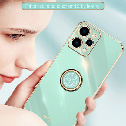 For Xiaomi Redmi 12 4G XINLI Straight Edge 6D Electroplate TPU Phone Case with Ring Holder(Mint Green) - Xiaomi Cases by XINLI | Online Shopping UK | buy2fix