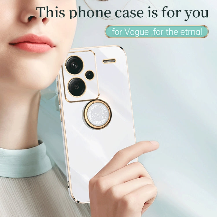 For Xiaomi Redmi Note 13 Pro+ XINLI Straight Edge 6D Electroplate TPU Phone Case with Ring Holder(White) - Note 13 Pro+ Cases by XINLI | Online Shopping UK | buy2fix