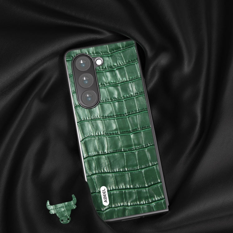 For Samsung Galaxy Z Fold6 ABEEL Crocodile Texture Genuine Leather Phone Case(Green) - Galaxy Z Fold6 5G Cases by buy2fix | Online Shopping UK | buy2fix