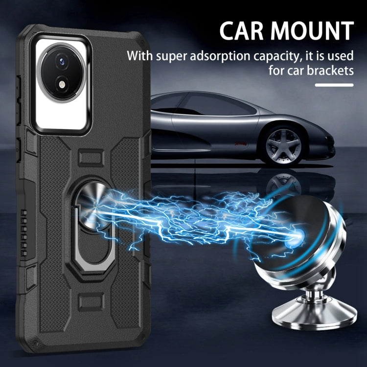 For vivo Y02 Ring Holder Armor Hybrid Phone Case(Black) - vivo Cases by buy2fix | Online Shopping UK | buy2fix