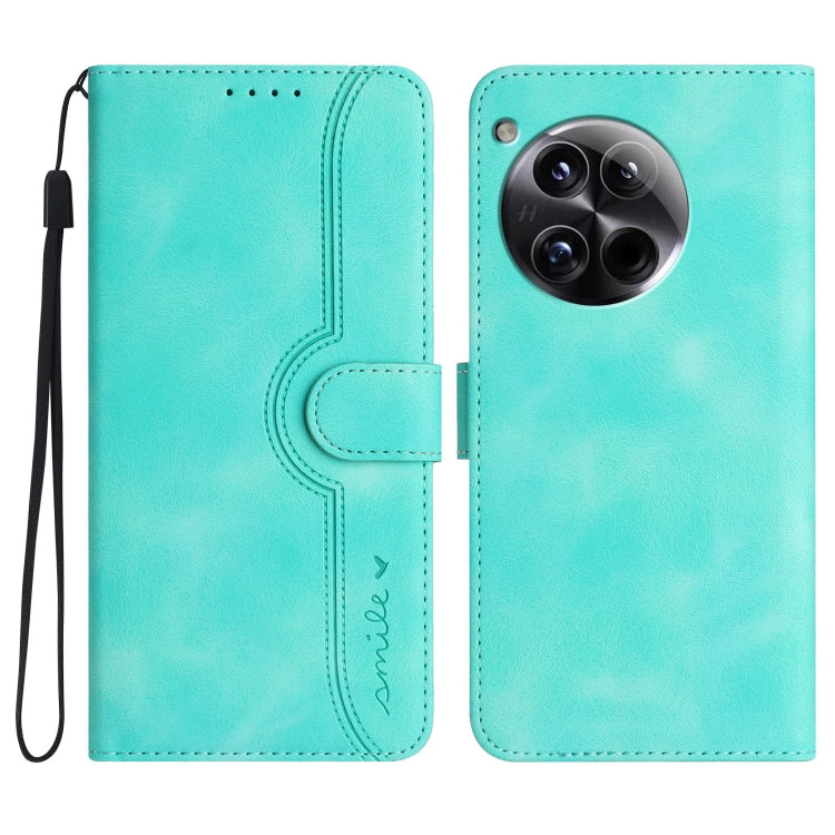 For OnePlus 12 Heart Pattern Skin Feel Leather Phone Case(Light Blue) - OnePlus Cases by buy2fix | Online Shopping UK | buy2fix