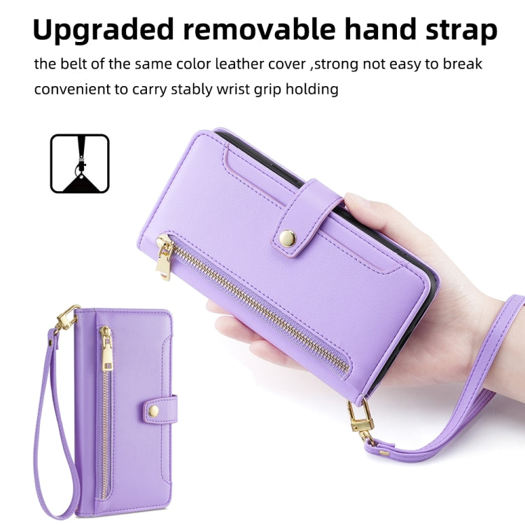 For Xiaomi 13 Sheep Texture Cross-body Zipper Wallet Leather Phone Case(Purple) - 13 Cases by buy2fix | Online Shopping UK | buy2fix