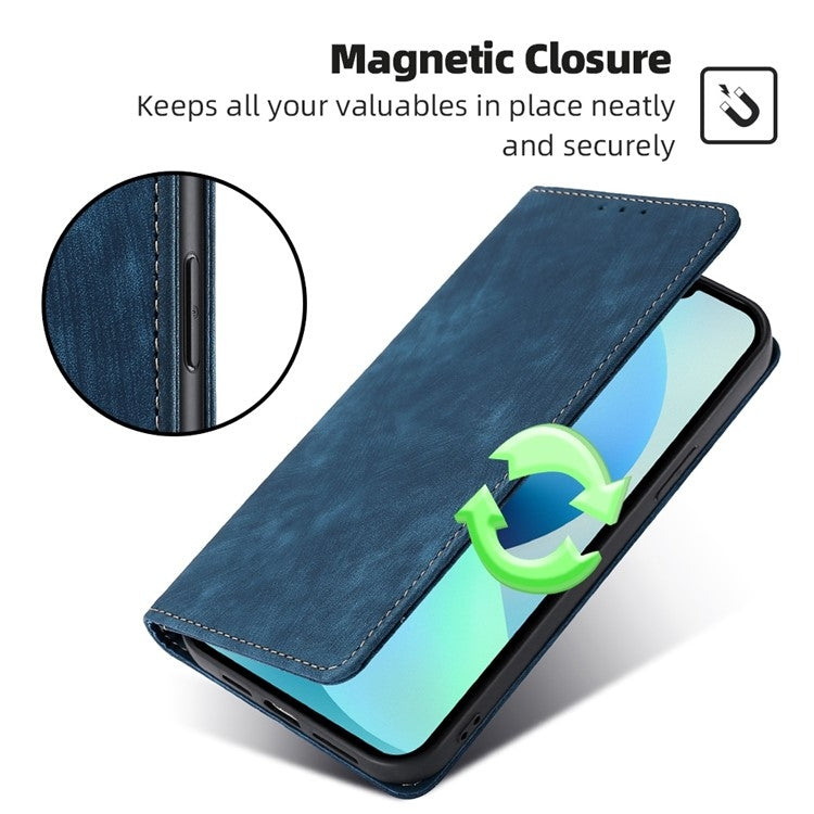 For Xiaomi Redmi Note 13 4G RFID Anti-theft Brush Magnetic Leather Phone Case(Blue) - Note 13 Cases by buy2fix | Online Shopping UK | buy2fix