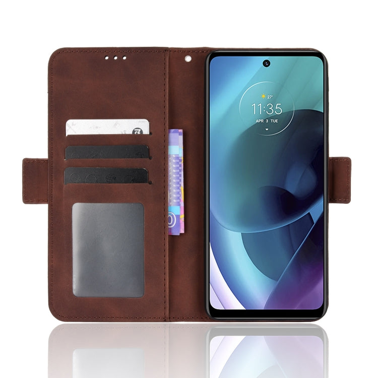 For Motorola Moto G52J 5G Skin Feel Calf Texture Card Slots Leather Phone Case(Brown) - Motorola Cases by buy2fix | Online Shopping UK | buy2fix