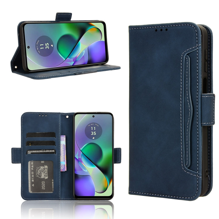 For Motorola Moto G54 5G Skin Feel Calf Texture Card Slots Leather Phone Case(Blue) - Motorola Cases by buy2fix | Online Shopping UK | buy2fix