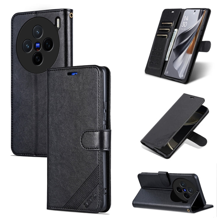 For vivo X200 AZNS Sheepskin Texture Flip Leather Phone Case(Black) - X200 Cases by AZNS | Online Shopping UK | buy2fix