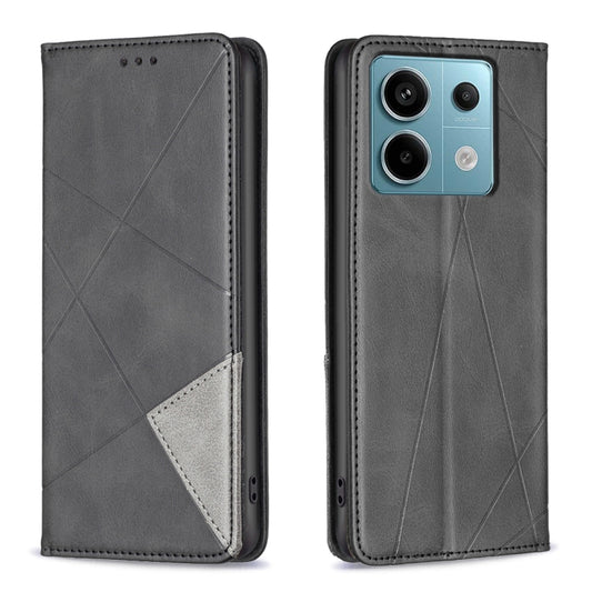 For Xiaomi Redmi Note 13 Pro 5G Rhombus Texture Magnetic Leather Phone Case(Black) - Xiaomi Cases by buy2fix | Online Shopping UK | buy2fix