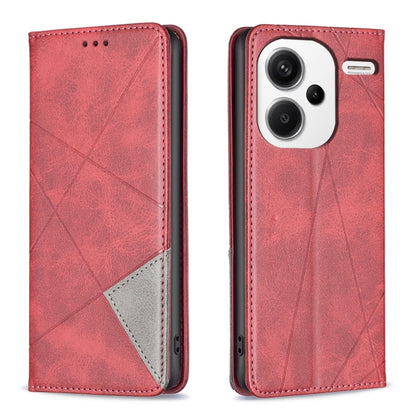 For Xiaomi Redmi Note 13 Pro+ 5G Rhombus Texture Magnetic Leather Phone Case(Red) - Xiaomi Cases by buy2fix | Online Shopping UK | buy2fix