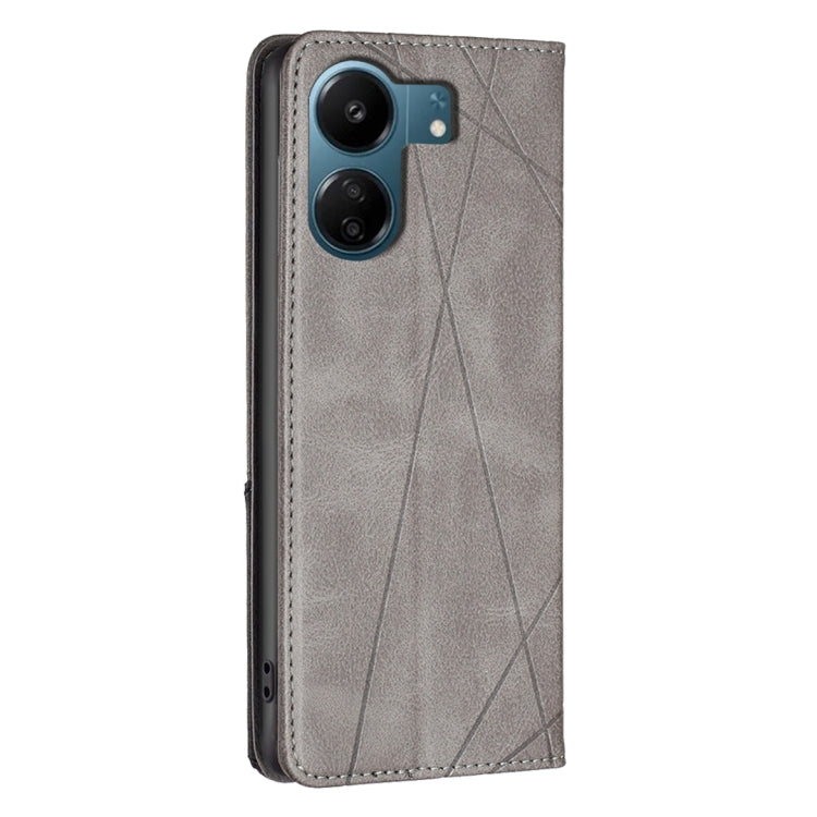 For Xiaomi Redmi 13C Rhombus Texture Magnetic Leather Phone Case(Grey) - 13C Cases by buy2fix | Online Shopping UK | buy2fix