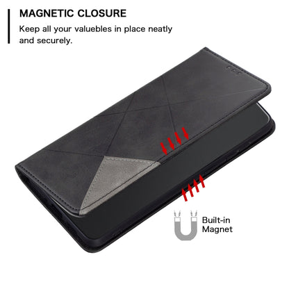 For Xiaomi Redmi 13C Rhombus Texture Magnetic Leather Phone Case(Black) - 13C Cases by buy2fix | Online Shopping UK | buy2fix