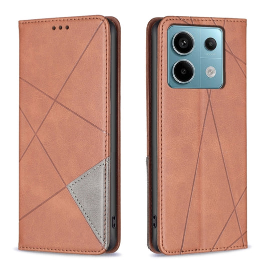 For Xiaomi Poco M6 Pro 4G Rhombus Texture Magnetic Leather Phone Case(Brown) - Xiaomi Cases by buy2fix | Online Shopping UK | buy2fix