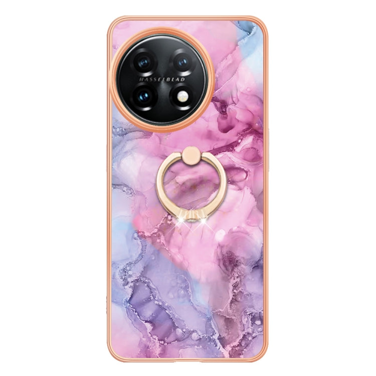 For OnePlus 11 Electroplating Marble Dual-side IMD Phone Case with Ring(Pink 013) - OnePlus Cases by buy2fix | Online Shopping UK | buy2fix