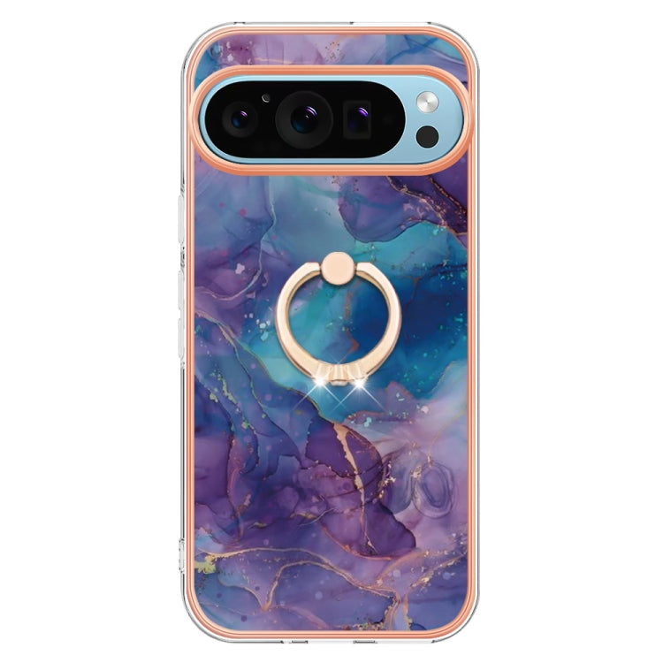 For Google Pixel 9 / 9 Pro Electroplating Marble Dual-side IMD Phone Case with Ring(Purple 016) - Google Cases by buy2fix | Online Shopping UK | buy2fix