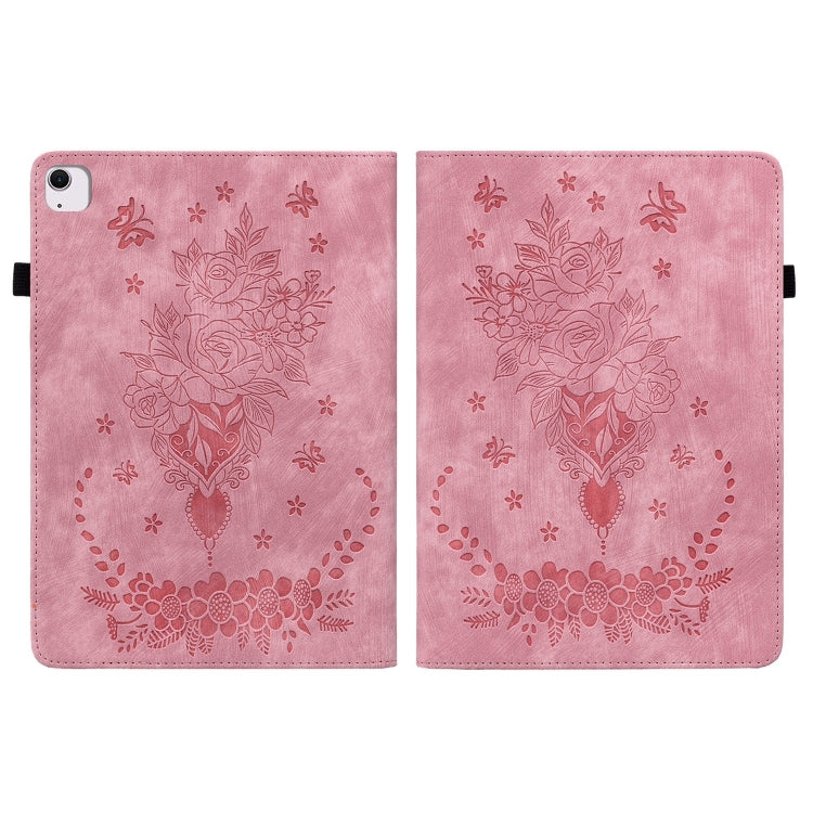 For iPad Air 11 2024 Butterfly Rose Embossed Leather Smart Tablet Case(Pink) - iPad Air 11 2024 Cases by buy2fix | Online Shopping UK | buy2fix