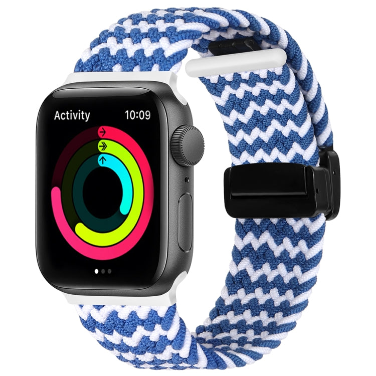 Magnetic Fold Clasp Woven Watch Band For Apple Watch 6 40mm(Blue White) - Watch Bands by buy2fix | Online Shopping UK | buy2fix