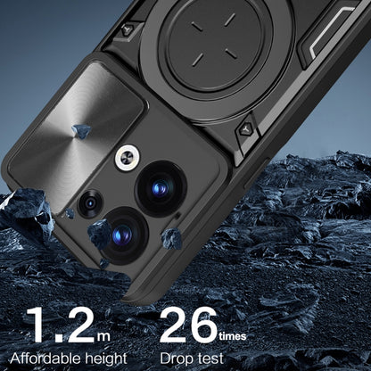 For OPPO Reno8 5G CD Texture Sliding Camshield Magnetic Holder Phone Case(Black) - OPPO Cases by buy2fix | Online Shopping UK | buy2fix