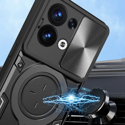 For OPPO Reno8 5G CD Texture Sliding Camshield Magnetic Holder Phone Case(Blue) - OPPO Cases by buy2fix | Online Shopping UK | buy2fix