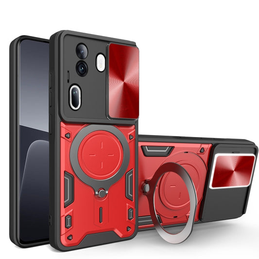 For OPPO Reno11 Pro 5G Global CD Texture Sliding Camshield Magnetic Holder Phone Case(Red) - Reno11 Pro Cases by buy2fix | Online Shopping UK | buy2fix