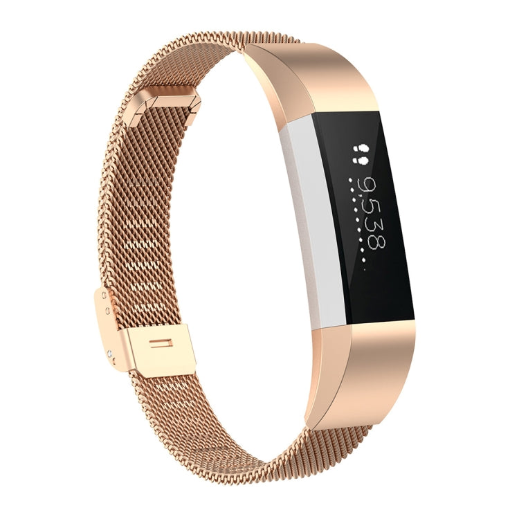 For Fitbit Alta / Alta HR / ACE Watch Button Mesh Metal Replacement Strap Watchband, Size:S(Rose Gold) - Watch Bands by buy2fix | Online Shopping UK | buy2fix