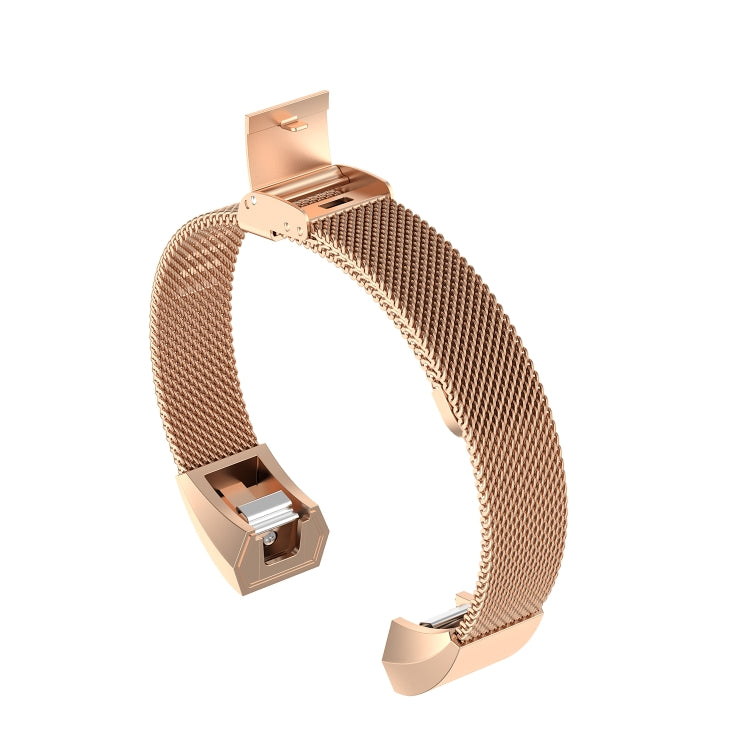 For Fitbit Alta / Alta HR / ACE Watch Button Mesh Metal Replacement Strap Watchband, Size:S(Rose Gold) - Watch Bands by buy2fix | Online Shopping UK | buy2fix