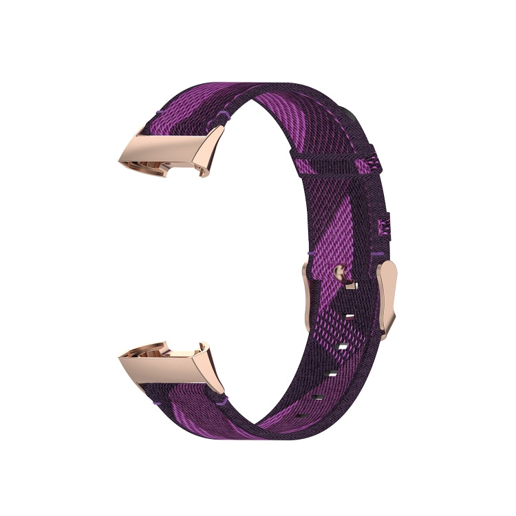 For Fitbit Charge 4 / Charge 3 / Charge 3 SE Stainless Steel Head Grain Nylon Denim Replacement Strap Watchband(Purple Stripe) - Watch Bands by buy2fix | Online Shopping UK | buy2fix