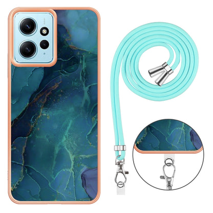 For Xiaomi Redmi Note 12 4G Global Electroplating Marble Dual-side IMD Phone Case with Lanyard(Green 017) - Xiaomi Cases by buy2fix | Online Shopping UK | buy2fix