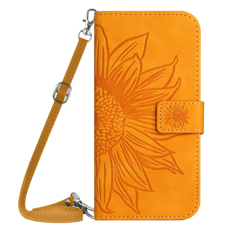 For iPhone SE 2024 Skin Feel Sun Flower Embossed Flip Leather Phone Case with Lanyard(Yellow) - More iPhone Cases by buy2fix | Online Shopping UK | buy2fix